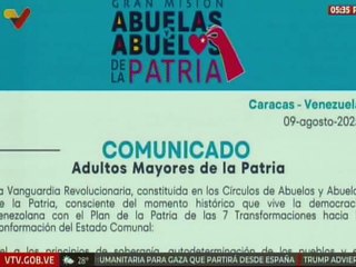 Gran Misión Abuelos y Abuelas de la Patria rechaza las recientes declaraciones del gobierno de EE.UU.