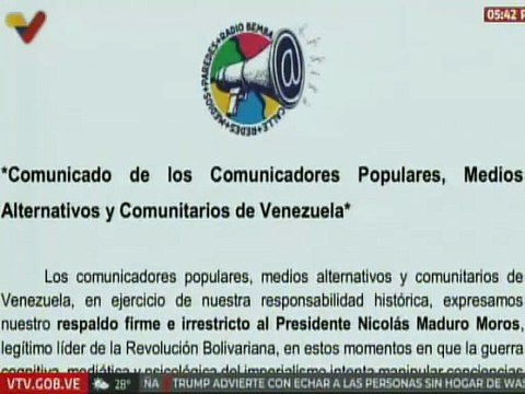 Comunicadores Populares y Medios Alternativos expresan su respaldo al presidente Nicolás Maduro
