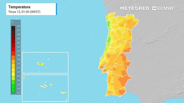 Apesar de uma terça-feira com temperaturas muito elevadas, verificar-se-á uma diminuição gradual da temperatura ao longo da semana, particularmente no litoral.