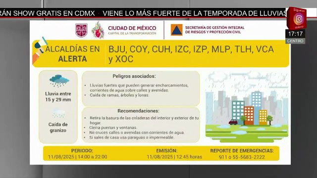 Activan alerta amarilla y naranja por lluvias en alcaldías de CdMx