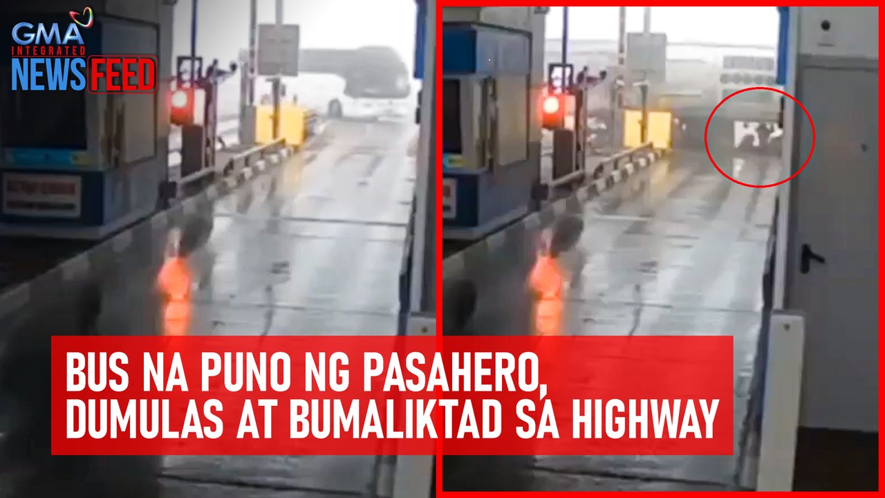 Bus na puno ng pasahero, dumulas at bumaliktad sa highway | GMA Integrated Newsfeed