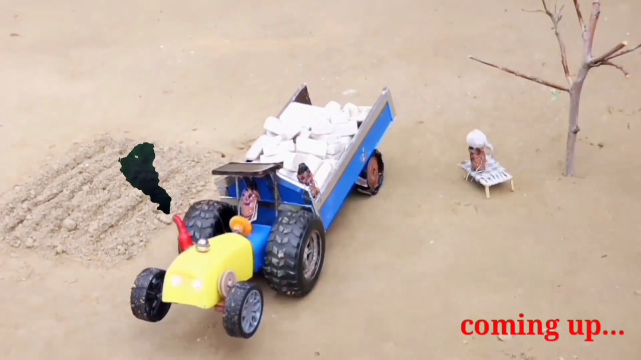 Diy mini tractor fully loaded bricks _ tractor stunts _ science project