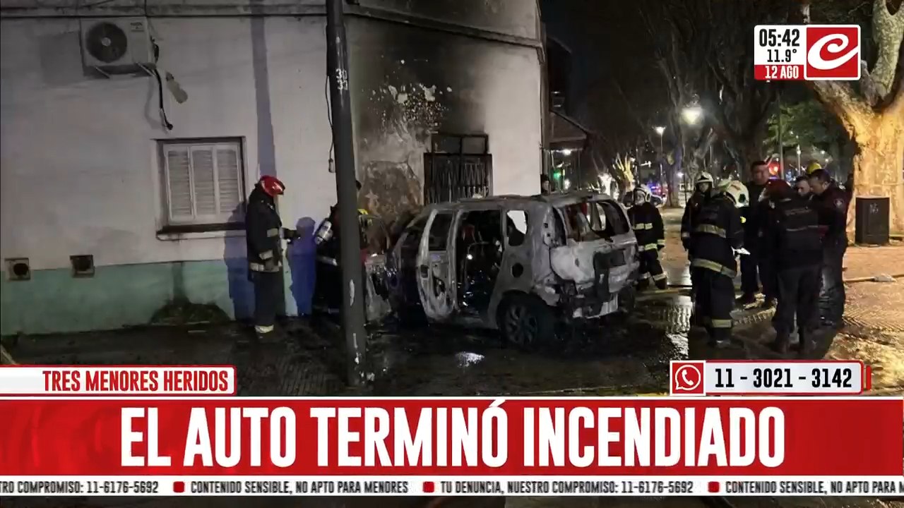 Persecución y choque termina con un auto incendiado y tres menores heridos