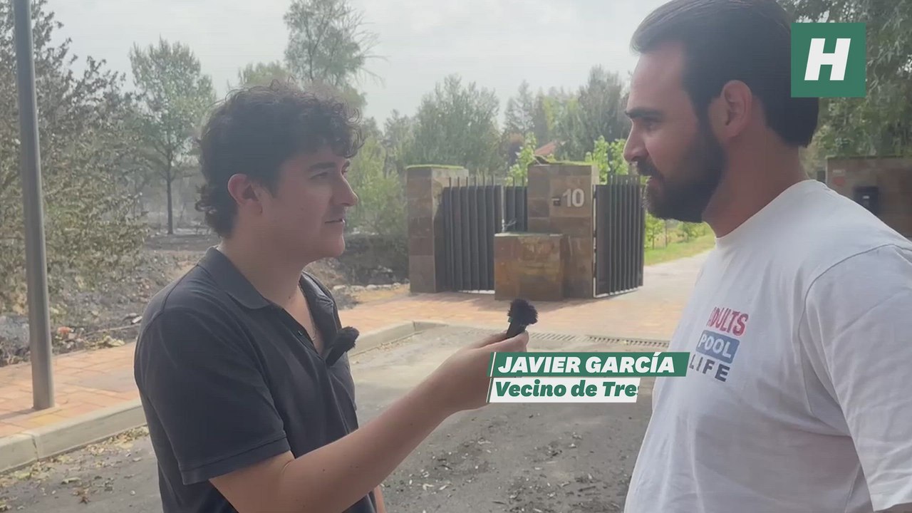 Javier, vecino de Tres Cantos: "Estábamos en Ayamonte y nos llamaron diciendo que se estaba quemando el campo. Vinimos echando hostias mi padre y yo hasta aquí (…) Estábamos acojonados, pensando que se iba a meter el fuego en casa"