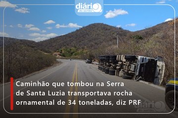 Caminhão que tombou na Serra de Santa Luzia transportava rocha ornamental de 34 toneladas, diz PRF