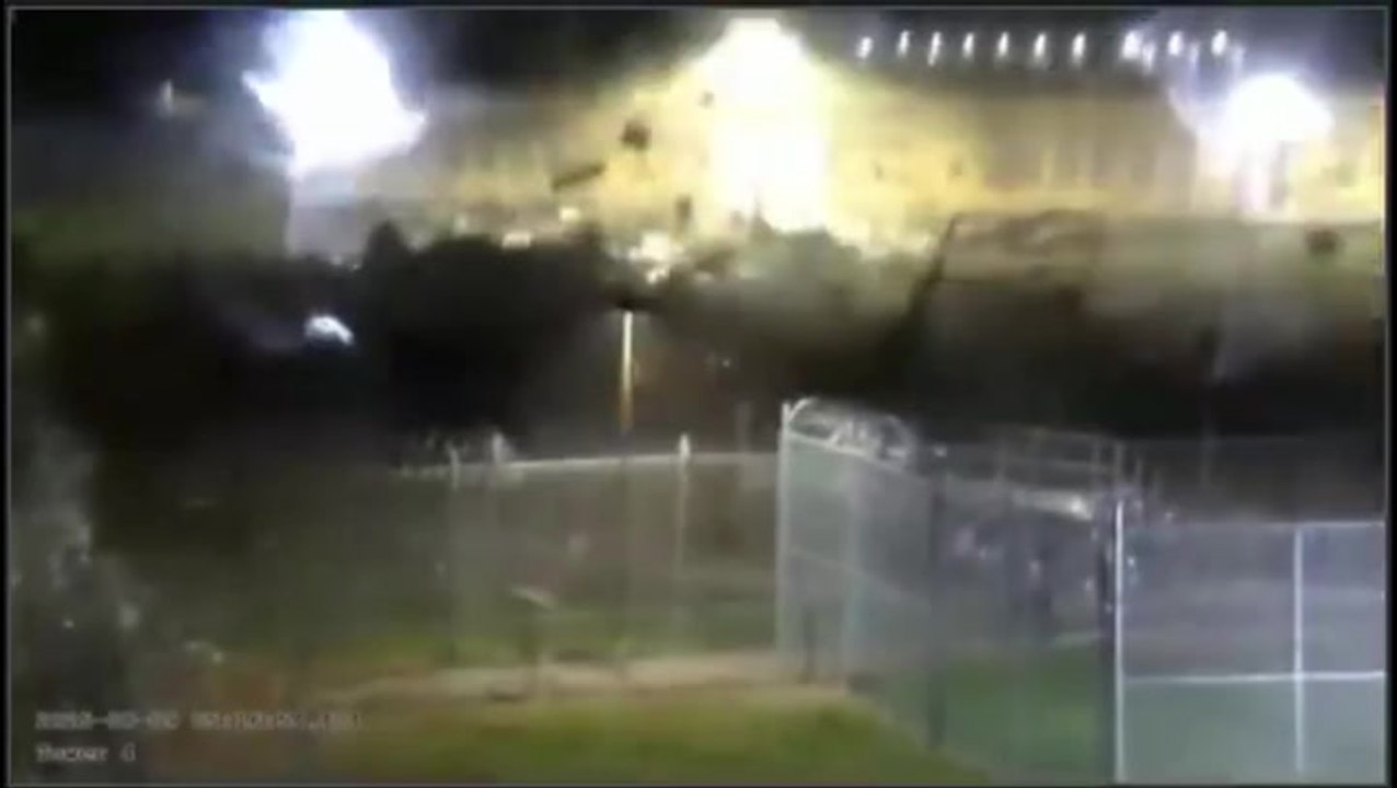 Moment prison roof ripped off in powerful storm