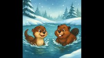La nutria y el castor corren en el lago de invierno - Cuentos de Hadas de North Dakota