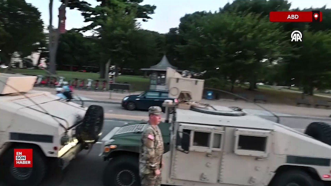 ABD Ulusal Muhafızları Washington Anıtı önünde askeri araçlarla toplandı