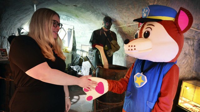 Chase, from Paw Patrol, at the True Crime Museum in Hastings