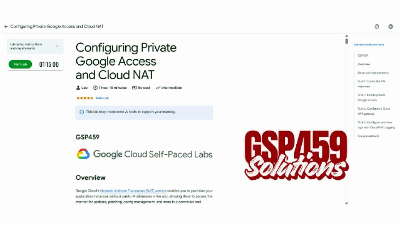 Configuring Private Google Access and Cloud NAT | GSP459