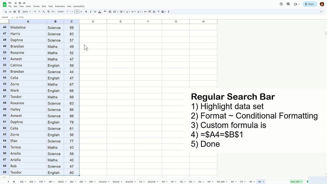 How to add a search bar with contains substring in Google Sheet - Excel Tips and Tricks