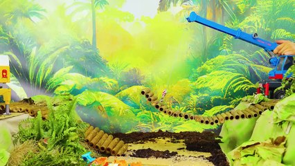 Jungle Bridge Rescue _ Dump Truck vs Backhoe 🚛 Toy Construction Vehicles in Action _ Kidibli