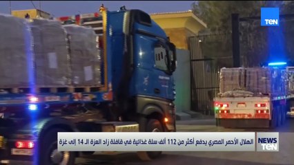 الهلال الأحمر المصري يدفع بأكثر من 112 ألف سلة غذائية في قافلة «زاد العزة» الـ 14 إلى غزة