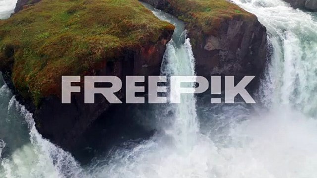 closeup on one of the cascades of godafoss in north iceland
