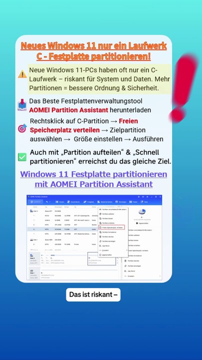 📌 Nur ein C-Laufwerk unter Windows 11? So partitionierst du deine Festplatte sicher!