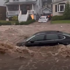 Cars Float Away in Street Flood