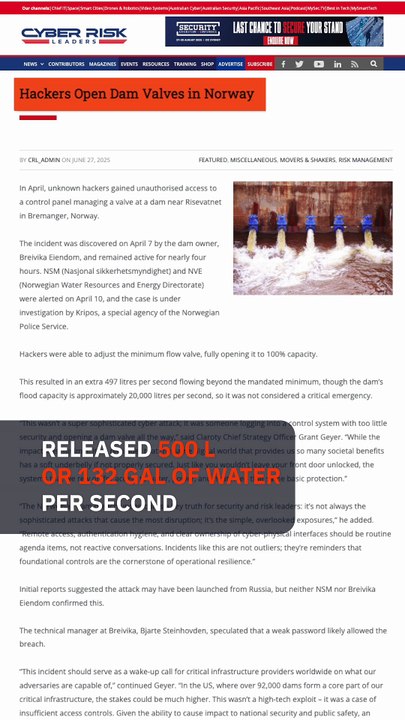 Norway spy chief blames Russian hackers for dam sabotage in April