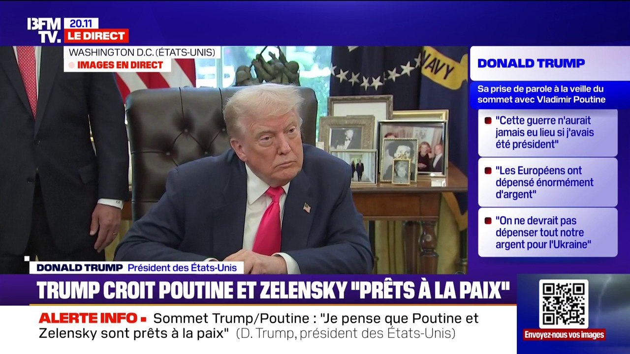 Sommet en Alaska: "Si je n'étais pas président, l'Ukraine aurait déjà perdu cette guerre, Poutine aurait déjà tout pris", affirme Donald Trump
