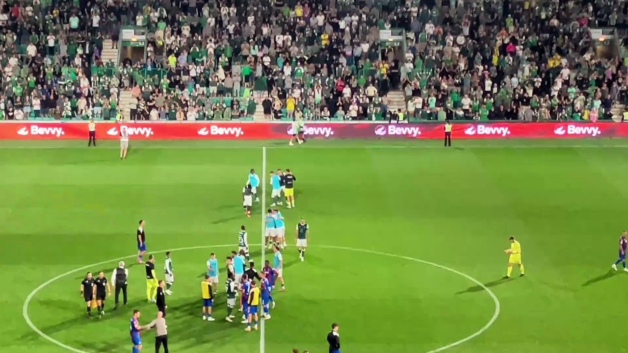 Scenes at Easter Road as Hibs fans celebrate to some belting tunes after a UEFA Conference League thriller.