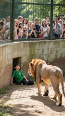 SHOCKING! LION GENTLY TENDS TO BOY IN ENCLOSURE! #lion #zoo #wildlife #animal 🦁