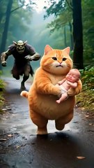 Orange cat Save a baby from Monster👻👽😍#orangecat #duet ##funnyvideo #tiktokvideo