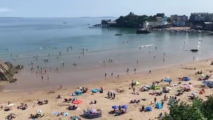 Beach-goers enjoy a busy Tenby North Beach - as heatwave hits Pembrokeshire