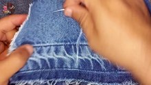 Repairing an L-shaped hole in jeans