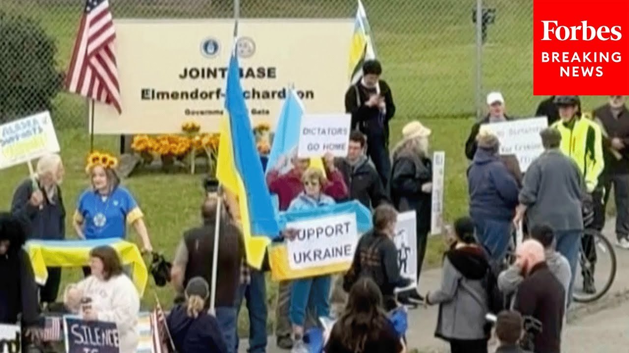 Ukraine Supporters Protest Outside Joint Base Elmendorf-Richardson As Trump Hosts Putin