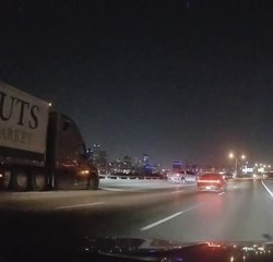 Truck Swerves to Avoid Hitting Stalled Car in Middle of Road