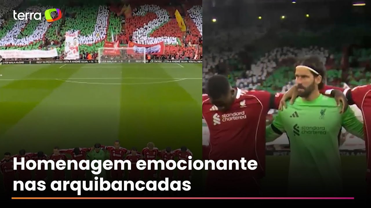 Liverpool faz tributo a Diogo Jota com mosaico e minuto de silêncio na estreia da Premier League
