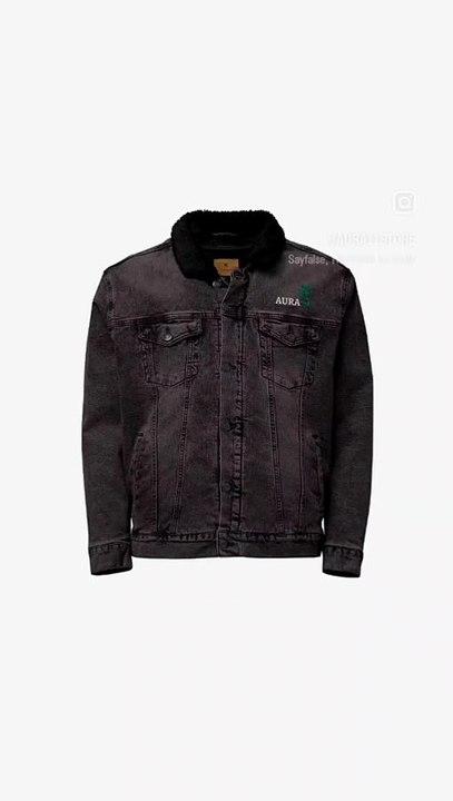 AURA Unisex Sherpa Denim Jacket - Green Abstract Design