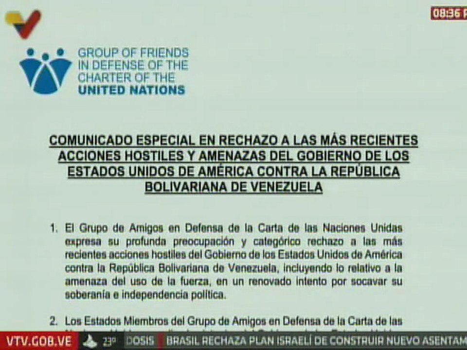 Países en defensa de la Carta de la ONU rechazan las acciones hostiles de EE.UU. contra Venezuela