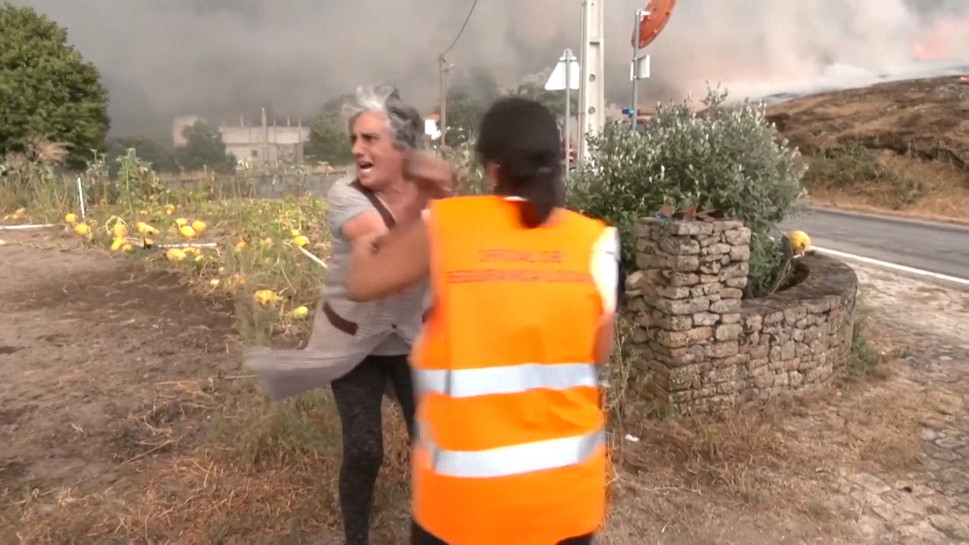 En medio de uno de los seis grandes incendios forestales que arrasan Portugal, una mujer se neg� a evacuar su vivienda en Trancoso, decidida a proteger su casa y su huerta del fuego. A pesar del inminente peligro por el avance de las llamas, la mujer fue finalmente retirada del lugar por una agente de seguridad local, tras un momento de forcejeo y angustia. El incendio, activo desde el pasado s�bado, contin�a fuera de control y ha obligado a evacuar a numerosos residentes de la zona.