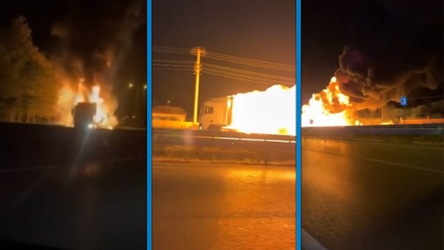 Kimyasal madde yüklü TIR alev aldı, ateş topuna dönerek kilometrelerce yol gitti!