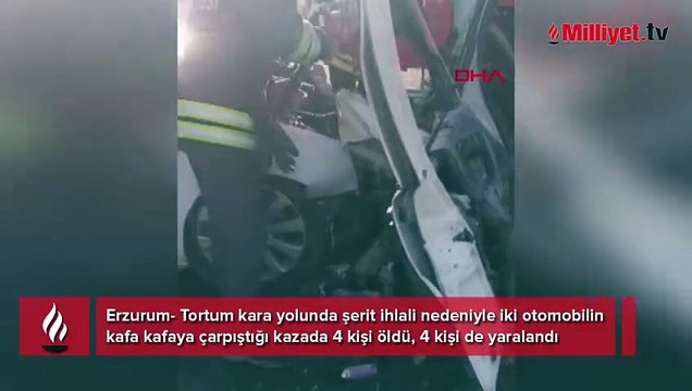 Erzurum’da feci kaza: İki otomobil kafa kafaya çarpıştı, 4 ölü