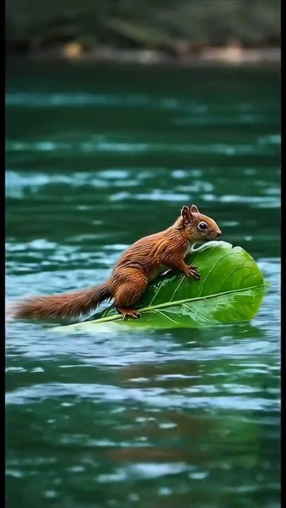 Squirrel on a Leaf: An Unexpected Journey #wildlife #squirrel #riveradventure #viral