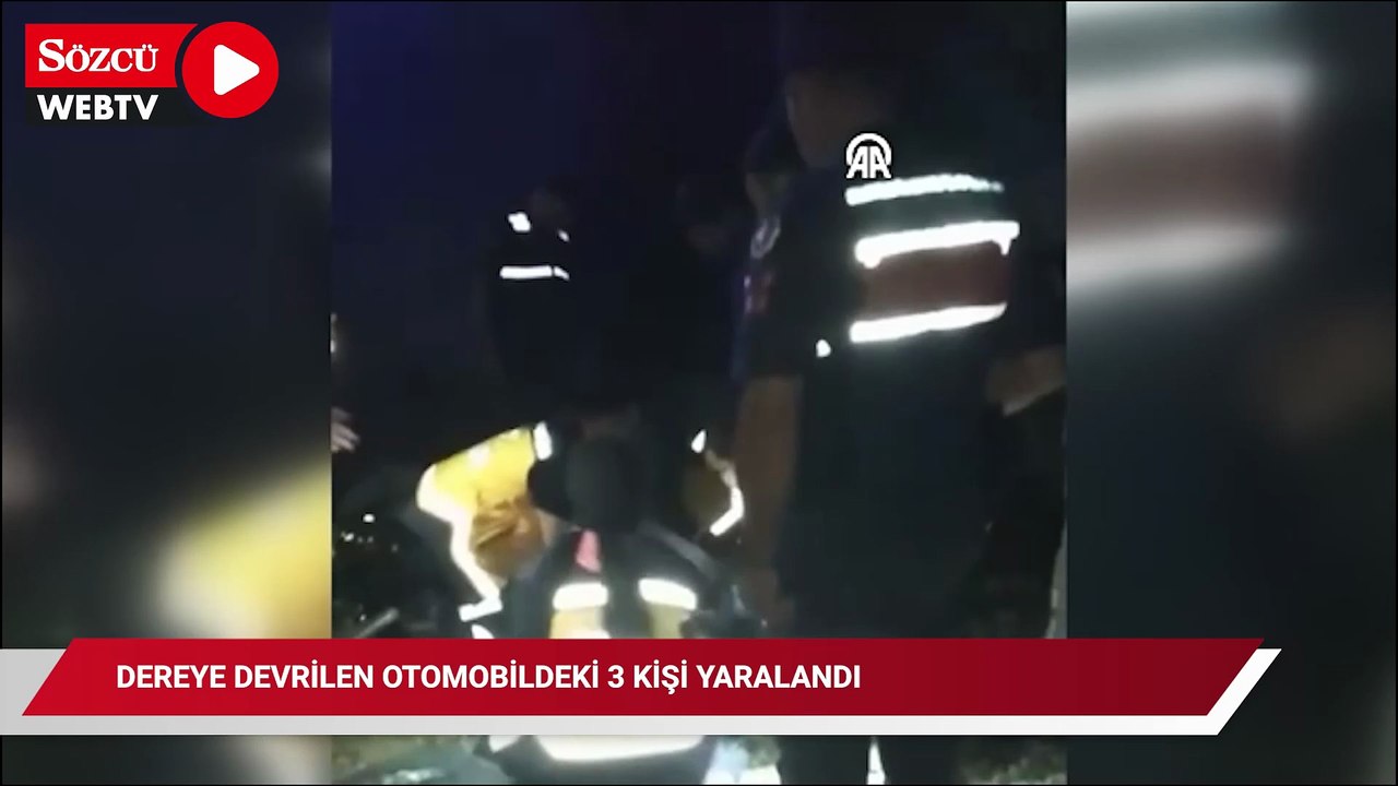 Dereye devrilen otomobildeki 3 kişi yaralandı