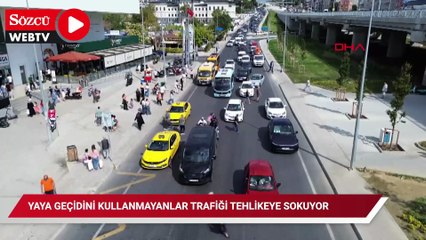 Silivri'de 30 metre ilerideki yaya geçidini kullanmayanlar trafiği tehlikeye sokuyor