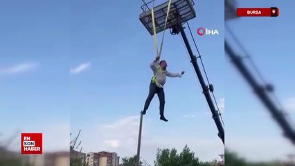 Bursa'da damadı vinçte sallandırdılar