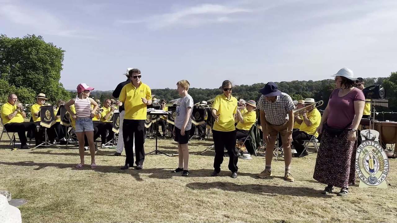 Audience participation with Crediton Town Band for Heads, Shoulders, Knees and Toes, video Alan Quick IMG_0745