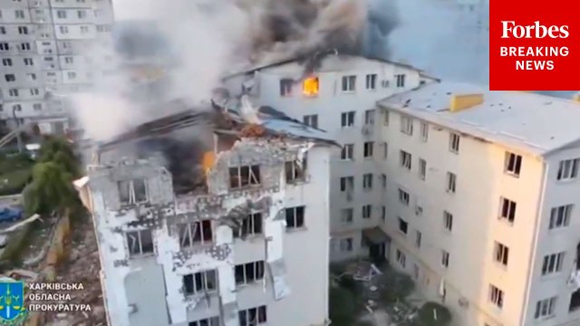 Residential Building In Kharkiv, Ukraine, Hit By Russian Strikes Before Zelensky Visits Trump