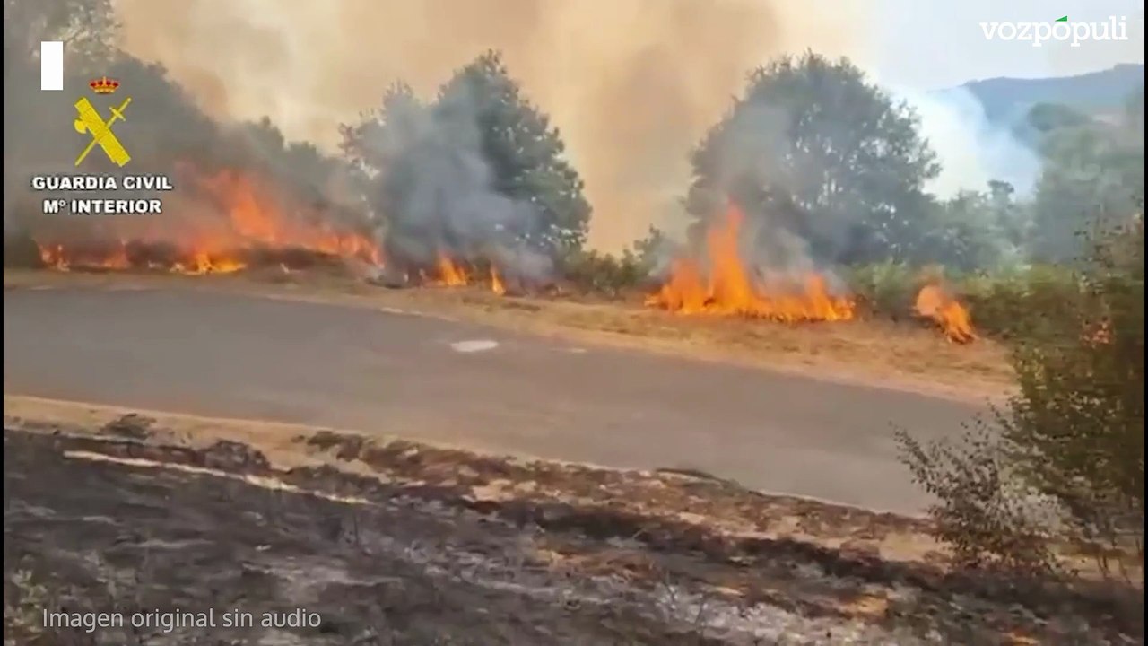 Las llamas obligan a cortar carreteras en San Millán (Orense)