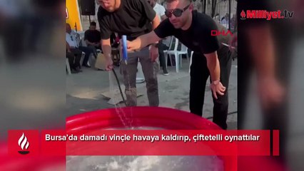 Bursa’da düğün öncesi işkence gibi eğlence: Damadı önce vinçle kaldırdılar sonra sabunlu su ile yıkadılar
