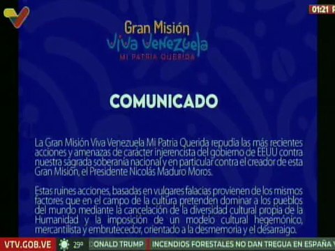 Gran Misión Viva Venezuela rechaza las recientes declaraciones injerencista del gobierno de EE.UU.