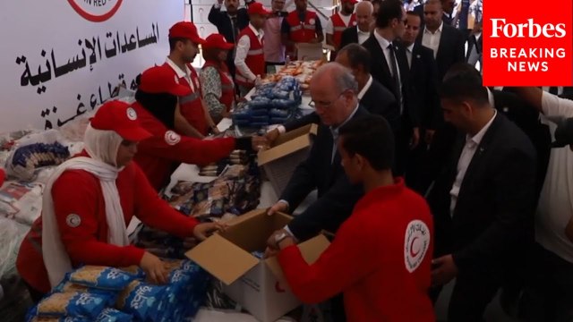 Palestinian PM Mohammad Mustafa, Egyptian Foreign Minister Badr Abdelatty Visit Aid Site In Egypt