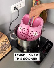 Crocs in a pot to turn them in a smaller size
