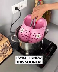 Crocs in a pot to turn them in a smaller size