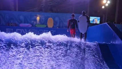 Man tries bodyboarding but the FlowRider knocks him down