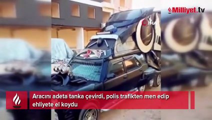 Aracına 8 teker ekleyip tanka çevirdi, trafiğe çıktığı an büyük şok yaşadı