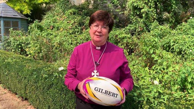 The Bishop of Crediton, the Rt Rev Moira Astin, talking about the Women’s Rugby World Cup coming to Exeter, video Exeter Diocese, Alan Quick